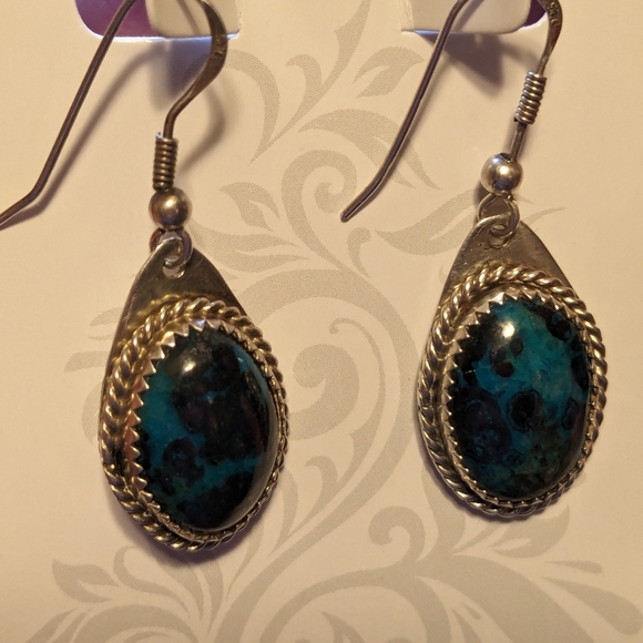 925 Sterling Silver Turquoise Earrings Drop Dangled Artist signed K-1 - Picture 6 of 12